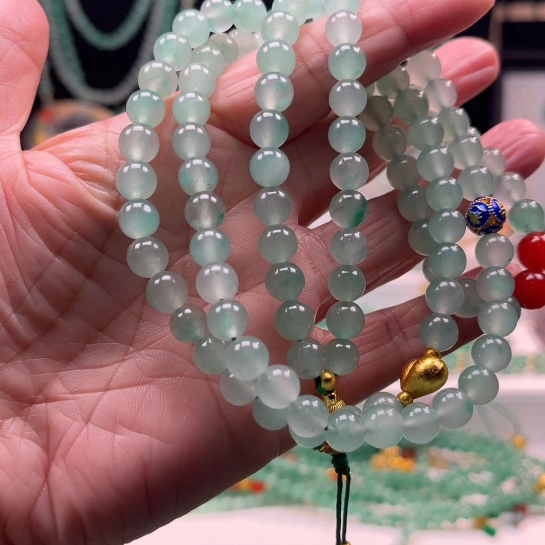 石英质玉合金项链108颗卡7.3