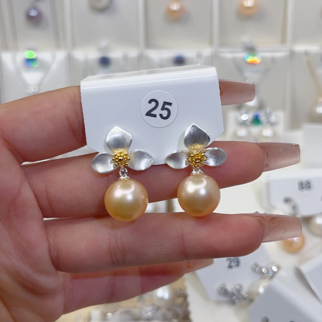 两****淡水珍珠银S925镶嵌耳饰
