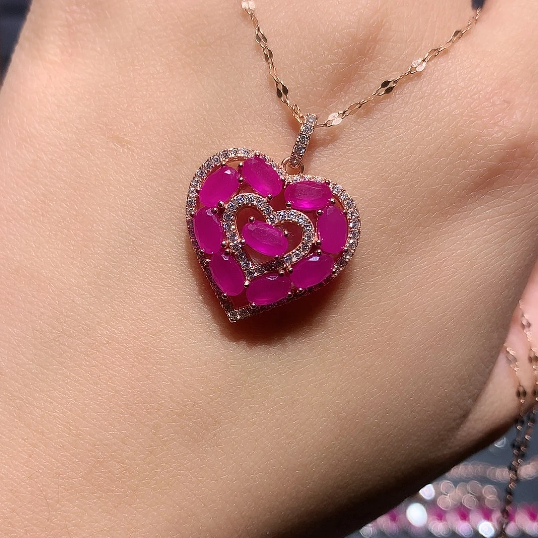 红宝石银S925镶嵌吊坠(赠链)