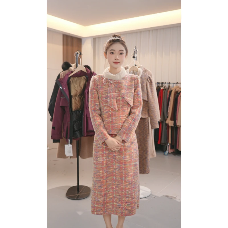 Y0019 气质优雅两件套秋冬新款高档洋气女士百搭裙子