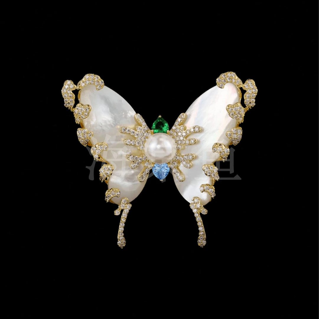 铜合金贝壳胸针 时尚气质百搭白贝蝴蝶胸针5189