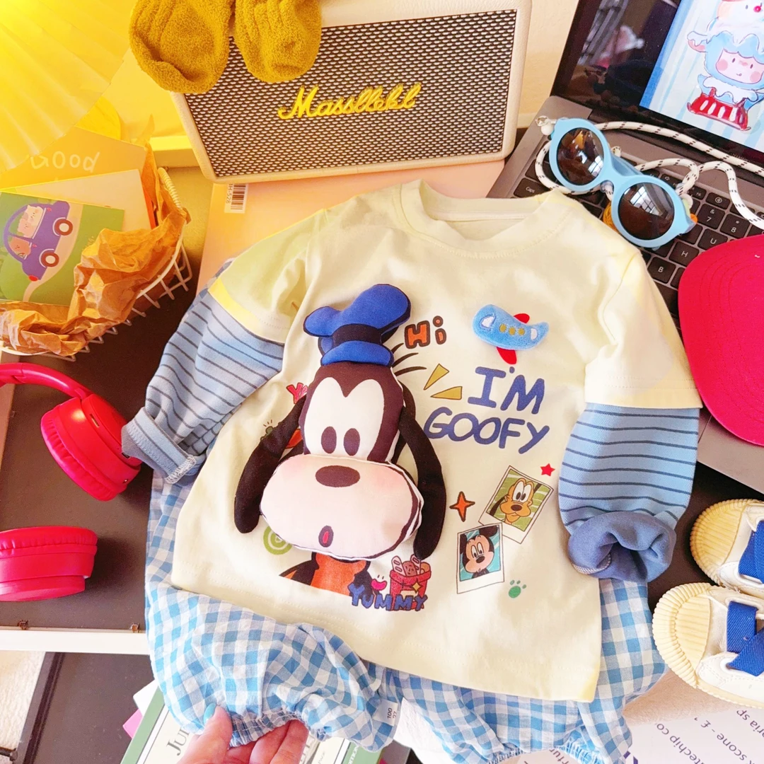 男女童长袖T恤儿童立体玩偶春秋装2025新款休闲风纯棉打底衫