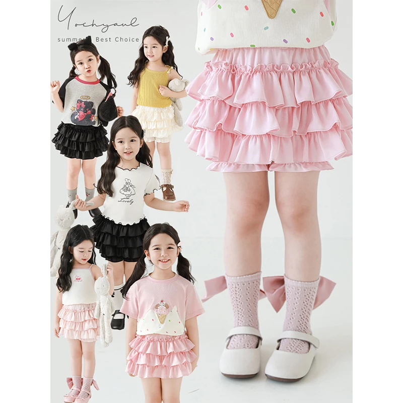 YOEHYAUL/幼悠【优雅芭蕾】夏肆波下洋气女孩甜美女童纯色短裙X5096