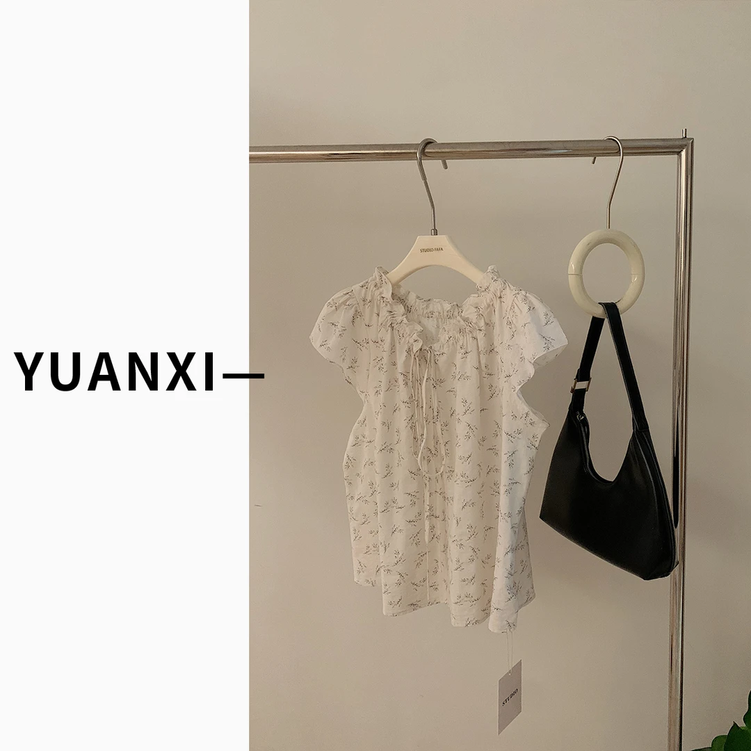 【FAFAJIA】F713韩系碎花小V领短袖衬衫女夏季