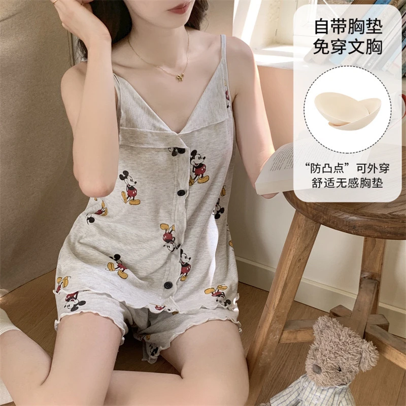 夏季带胸垫莫代尔吊带睡衣女新款高级感少女家居服性感纯欲女套装