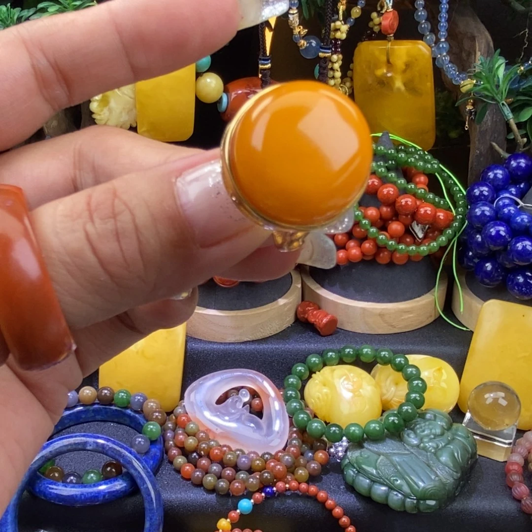 去***6琥珀未镶嵌戒指天然蜜蜡戒指戒指