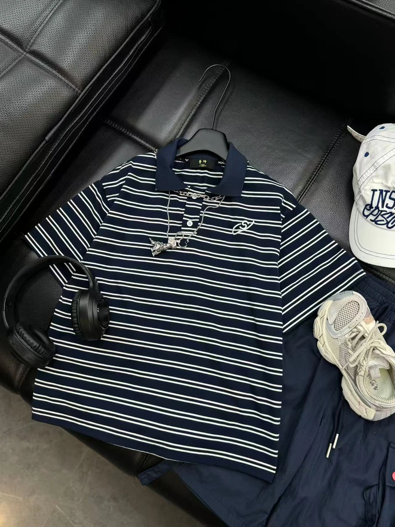 吾 2025【Y】5月22日 儿童男童女童时尚藏青色条纹短袖T恤4206-