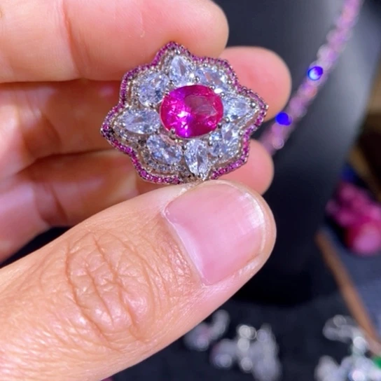 红宝石颈饰银S925镶嵌