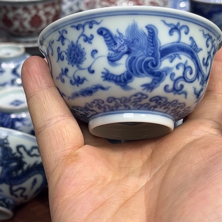 陶摆件景德镇陶瓷青花龙杯