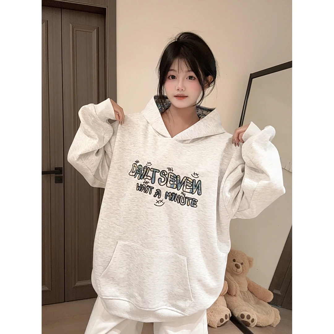 HandSeven字母重磅字母刺绣连帽卫衣情侣长袖帽衫外套男女款