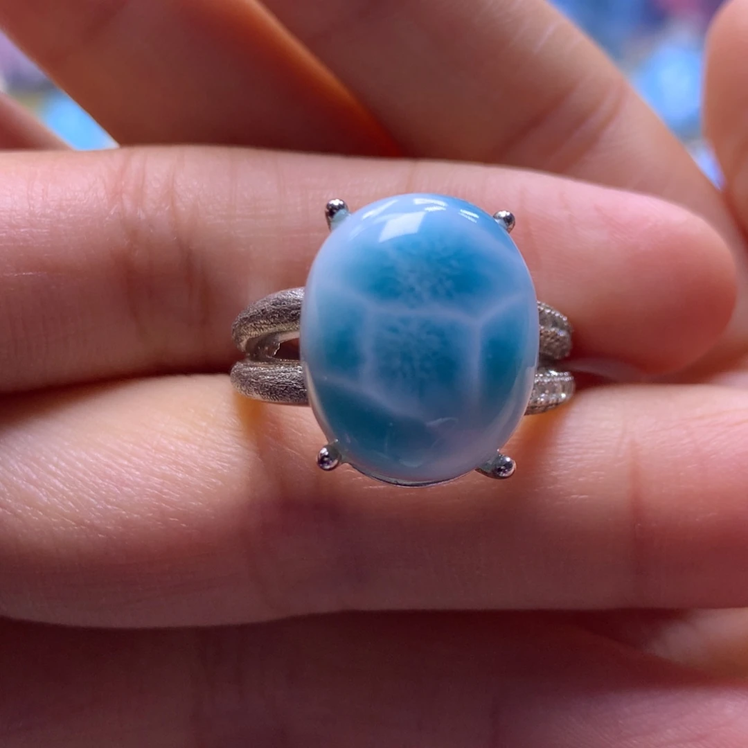 针钠钙石（海纹石）银S925镶嵌戒指蛋面戒指色差略异