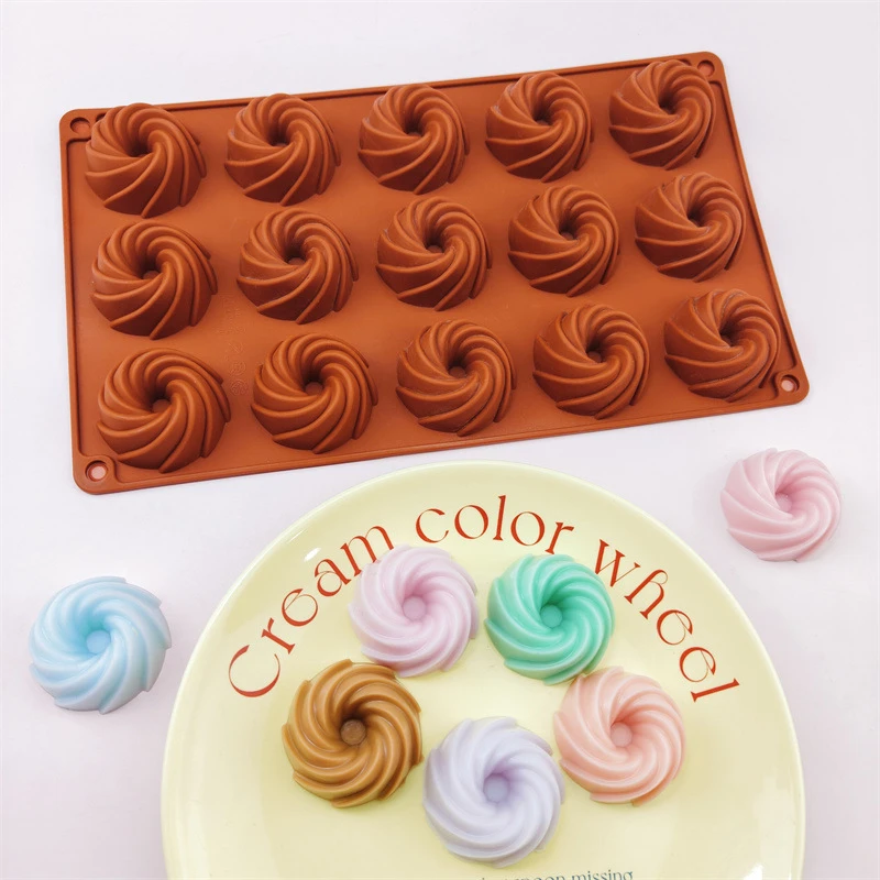 15连漩涡造型蛋糕硅胶模具酒心糖果甜点巧克力烘焙模具冰格滴胶模