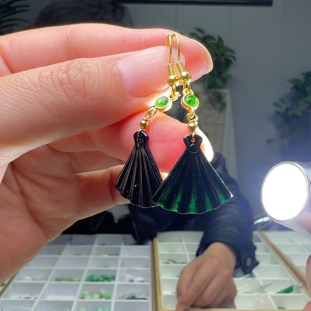 翡翠银S925镶嵌耳饰天然