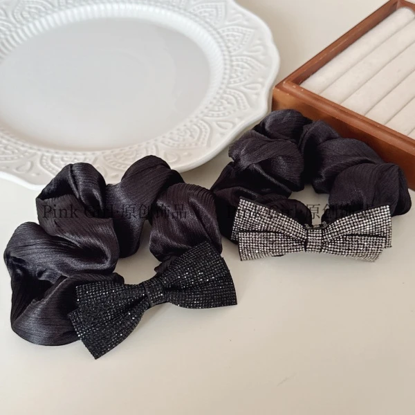 Pink Girl  Q850气质简约百搭闪闪蝴蝶结大肠圈法式优雅发圈甜美