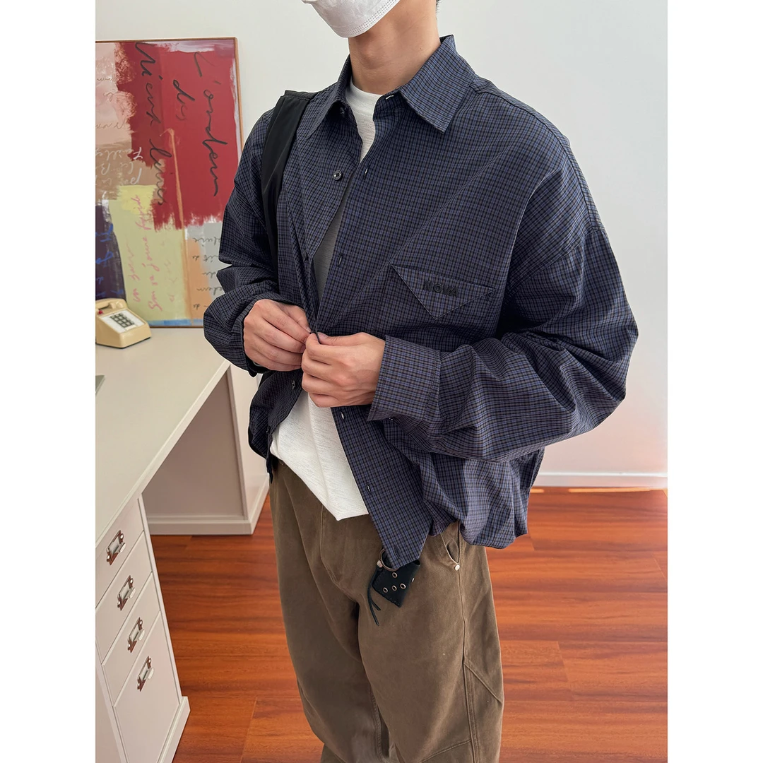 19studio WAYNEPRINCE复古廓形刺绣格子衬衫秋季休闲百搭薄款外套