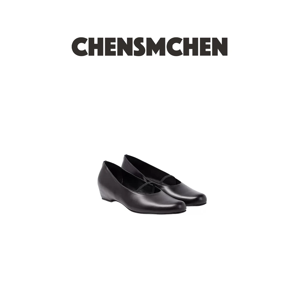 CHENSMCHEN 黑色复古经典小翘头一字带休闲玛丽珍鞋8009