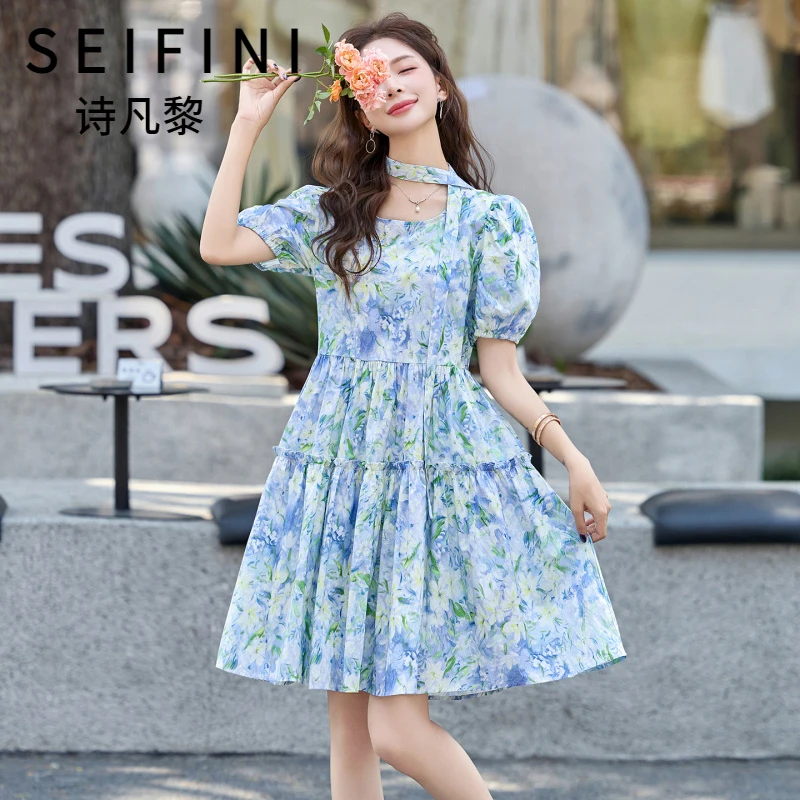 SEIFINI/诗凡黎折扣女装气质减龄连衣裙时尚显瘦碎花收腰温柔长裙