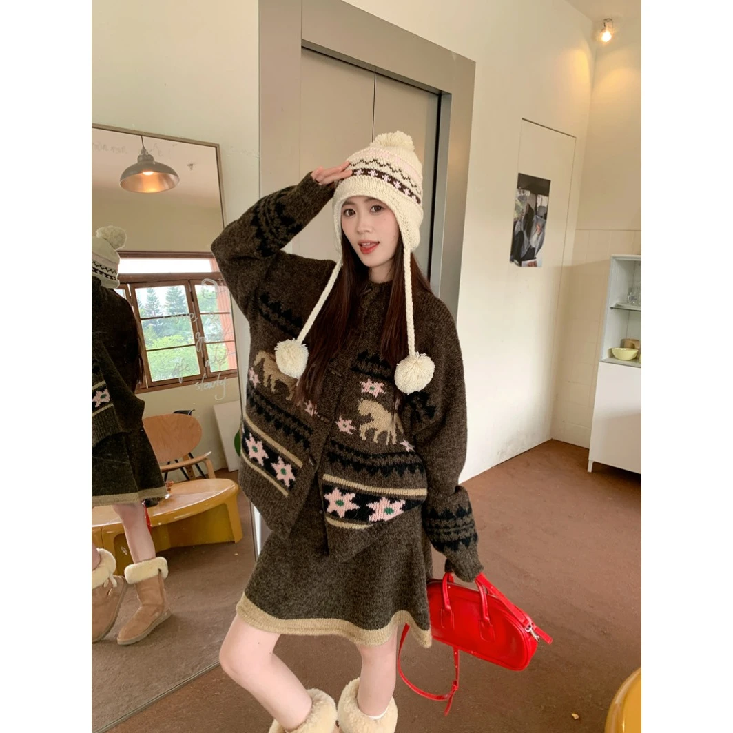 【清过年毛衣开衫F1006-D7415】套装童趣长袖针织开衫开衫休闲短裤