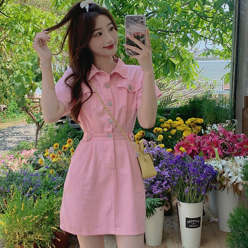 夏季设计感小众短袖连衣裙女2025韩版新款显瘦别致POLO领短款裙子