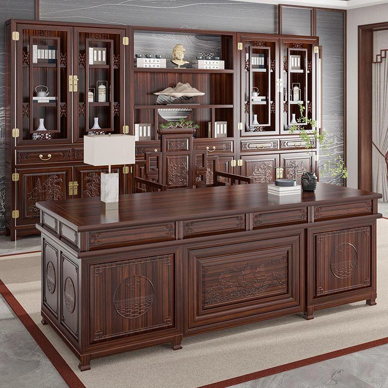 实木办公桌新中式红木书桌家用写字台办公室茶桌茶台大班台组合