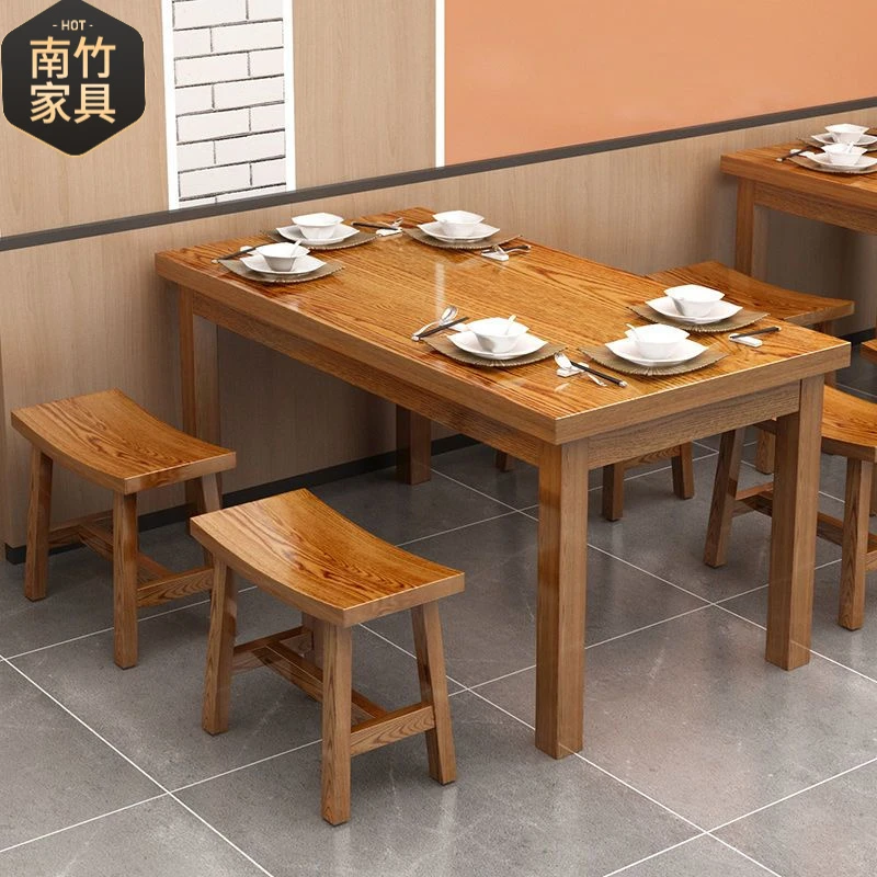 面馆桌椅饭店小吃店餐桌椅餐桌组合实木餐馆食堂桌子餐厅烧烤碳化