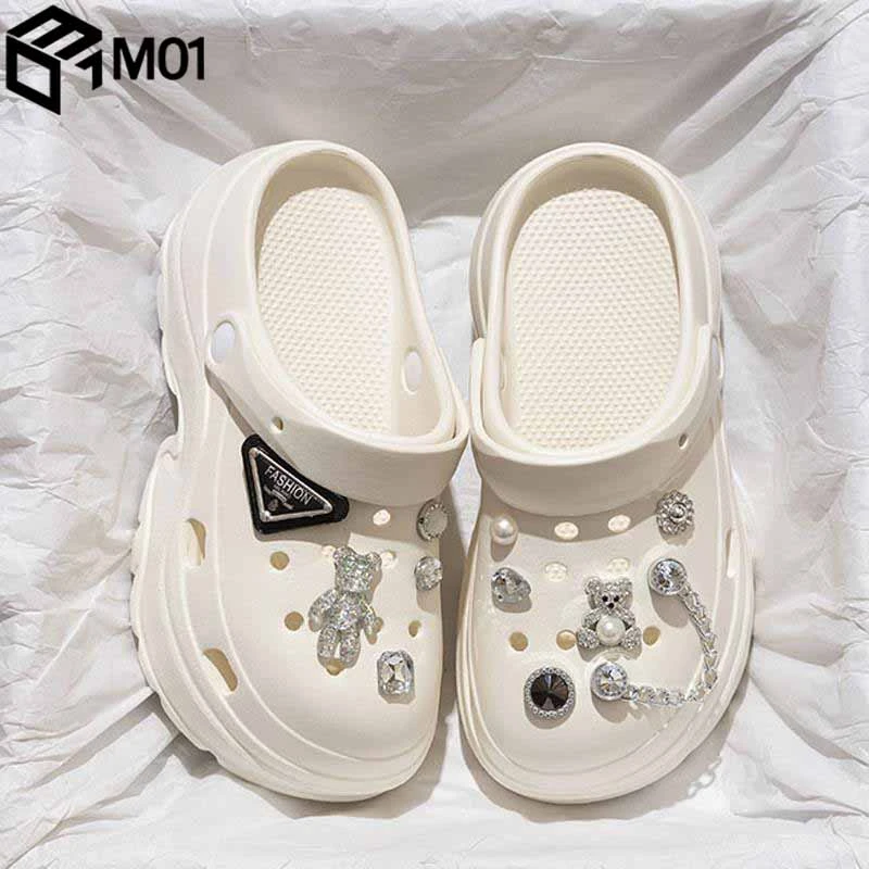 M01洞洞鞋女款2025新款夏季厚底增高海边沙滩防滑防臭包头拖鞋女