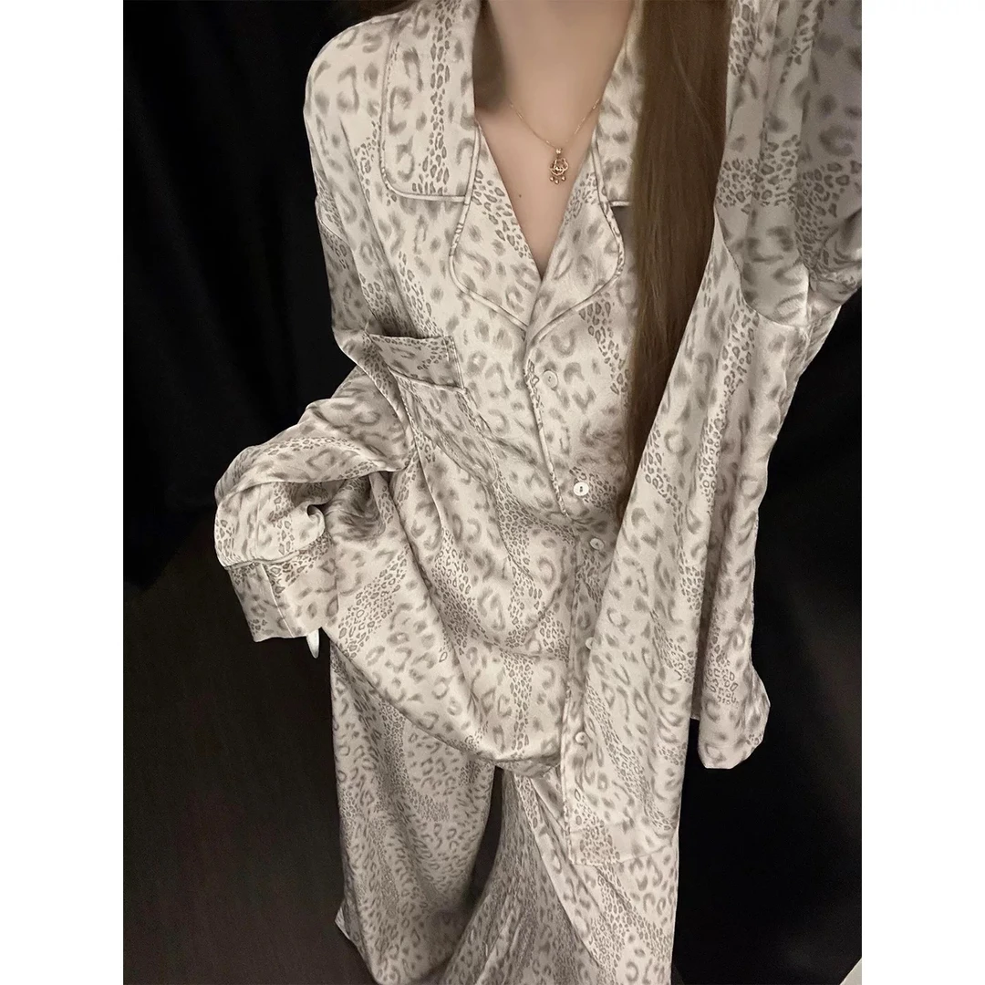 【灰色豹纹】加肥加大260斤可穿睡衣女豹纹高级感长袖家居服