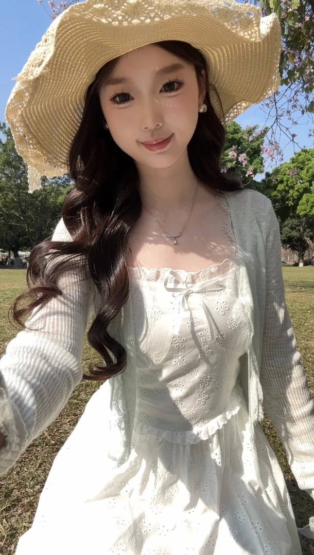 【百花公主】新款甜美显瘦温柔收腰仙气开衫+吊带连衣裙两件套