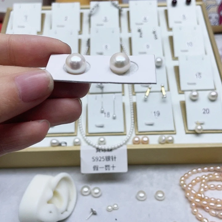 淡水珍珠耳饰银S925镶嵌✨*?