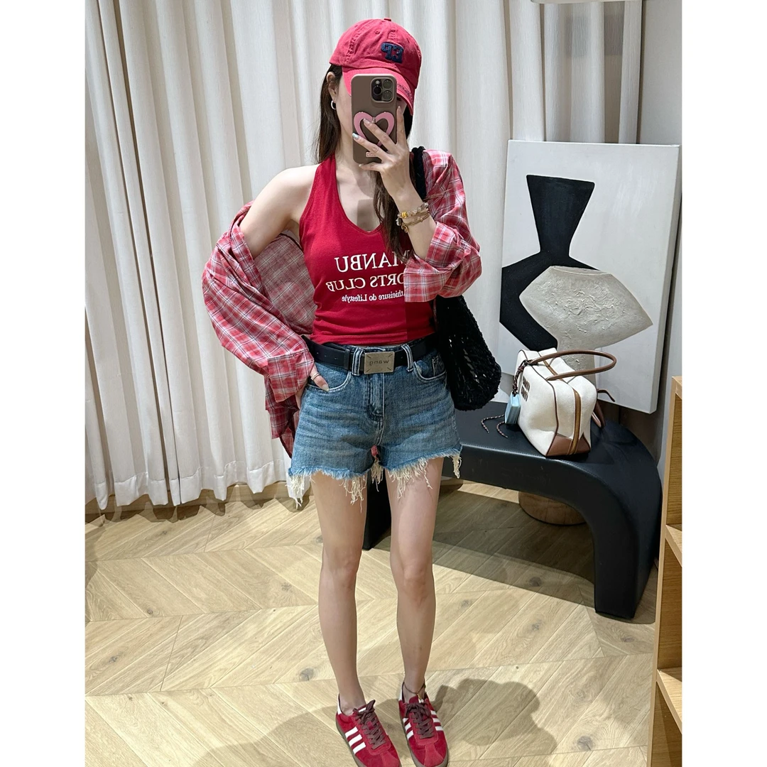 【Da Wang】夏季韩版宽松格子衬衫配吊带