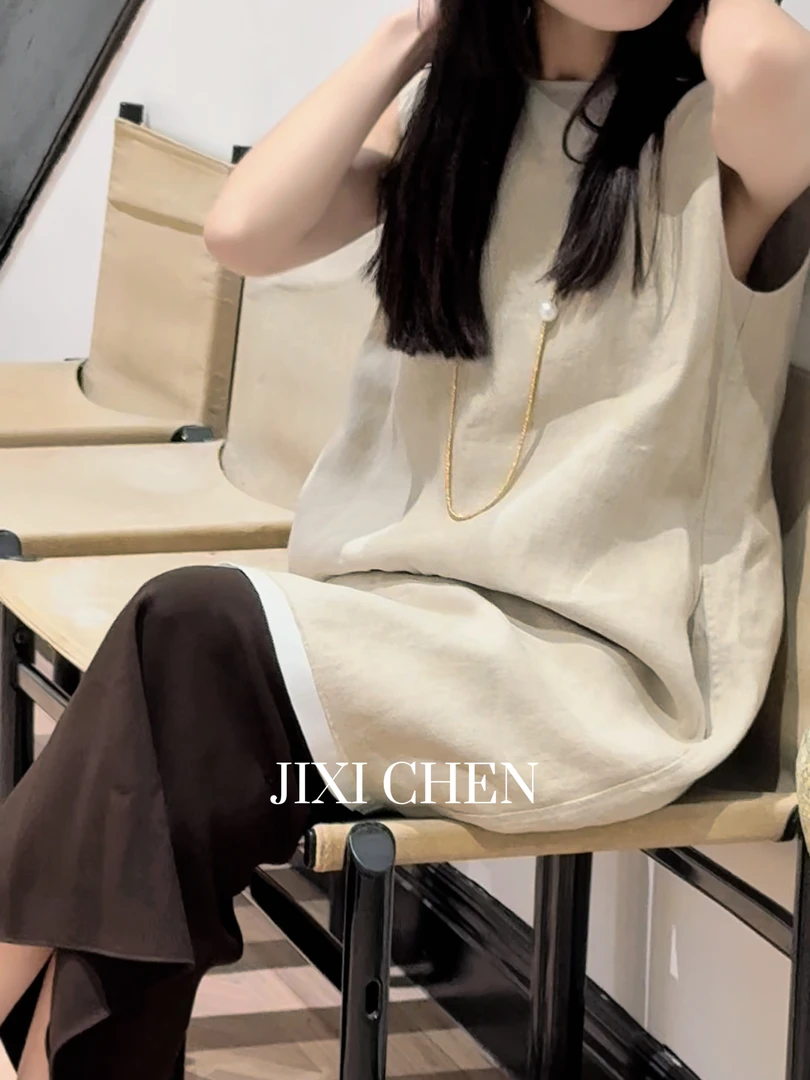 【JIXI CHEN】设计师款进口亚麻时尚气质夏简约连衣裙MC-8250196