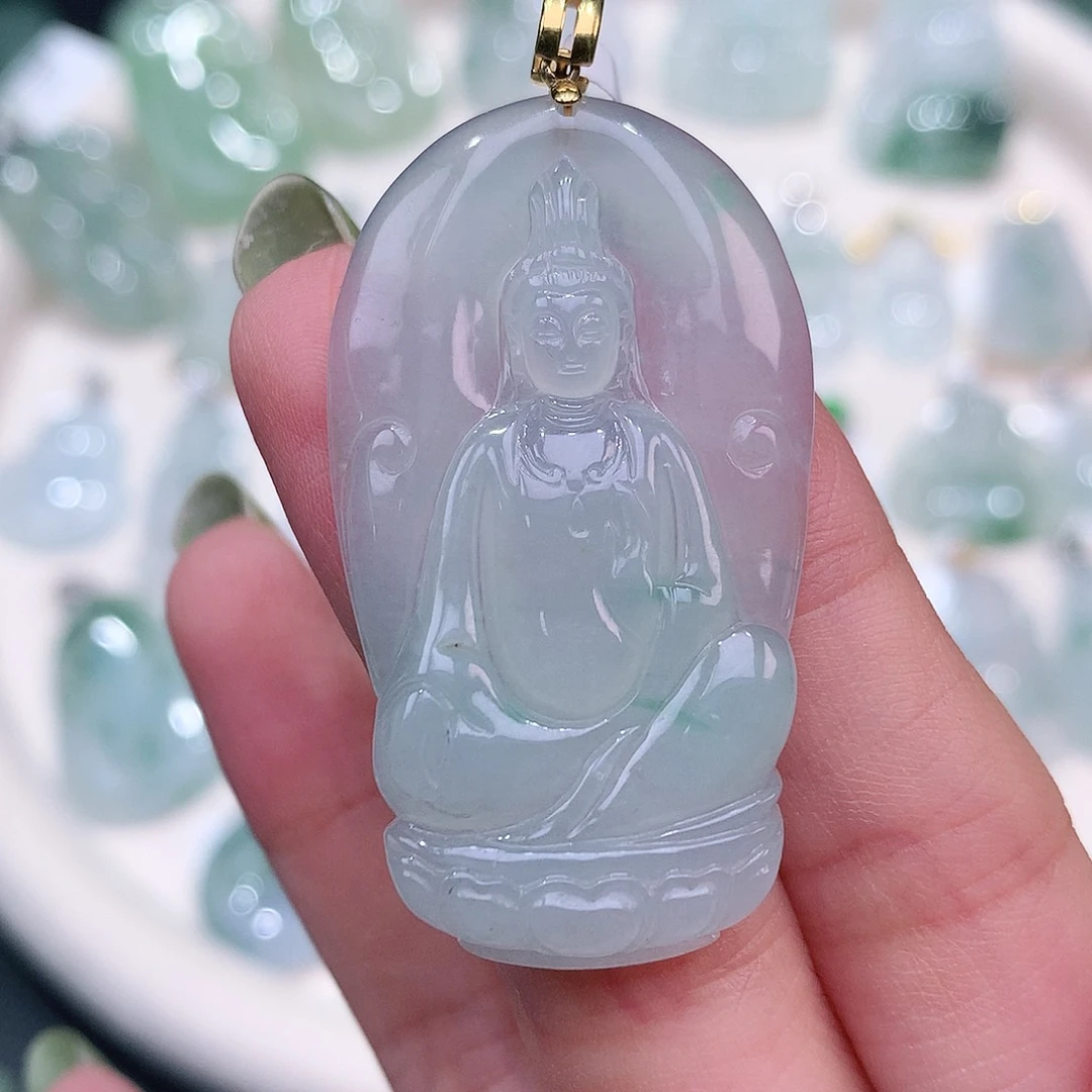 颈饰18K金镶嵌翡翠43.8-25-4.7观音牌子