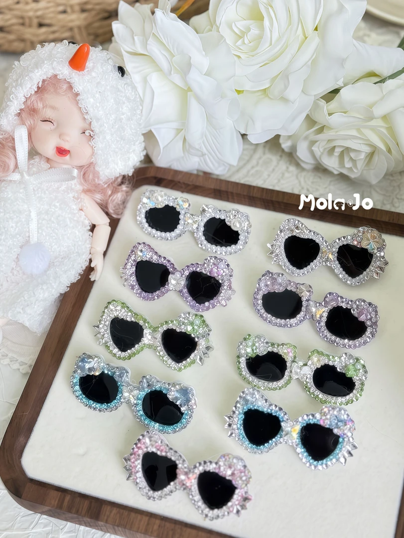 MOLA.JO甜酷约克夏马尔济斯宠物顶夹满钻墨镜狗狗发夹