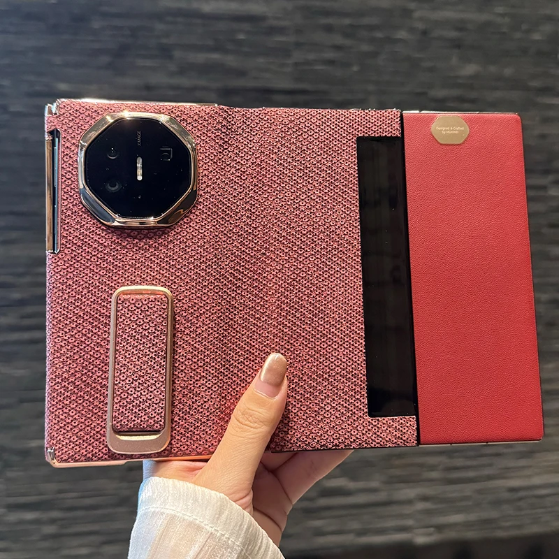 适用华为MateXT折叠屏手机壳xt鎏金沙蛇纹智能视窗腕带旋转支架壳