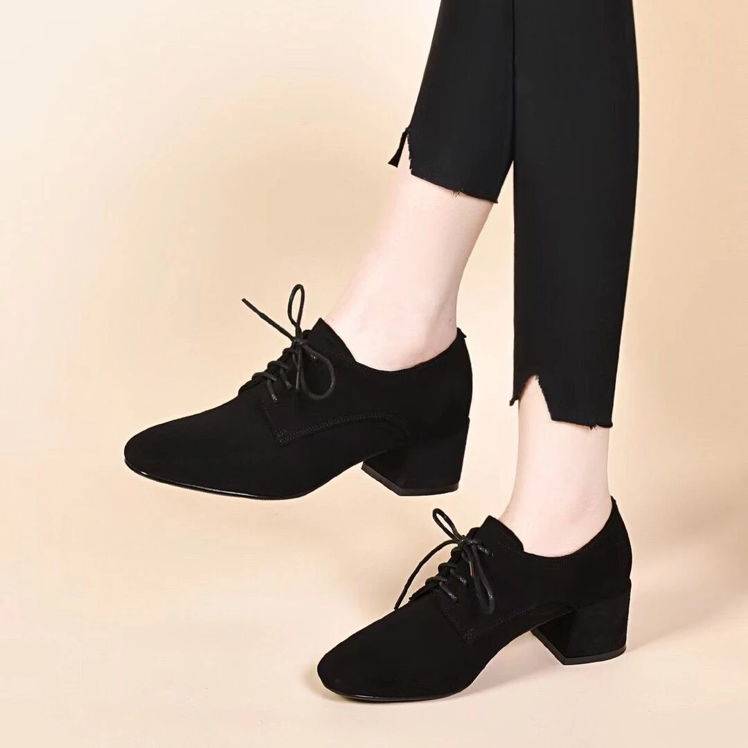 断码春季中跟深口单鞋粗跟系带复古妈妈小皮鞋子1388