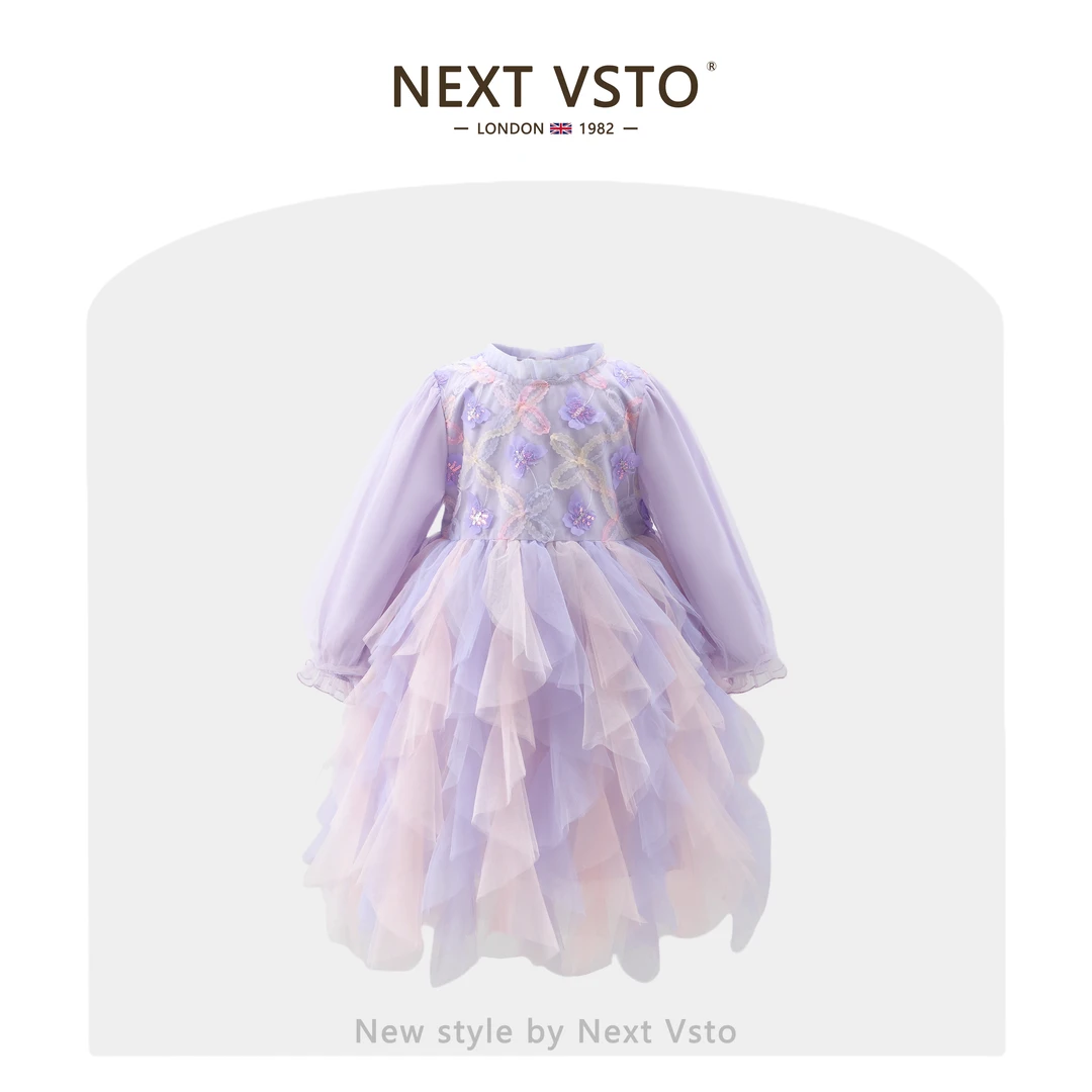 英国NEXT VSTO女童连衣裙秋装洋气儿童背心蓬蓬纱裙小女孩公主裙