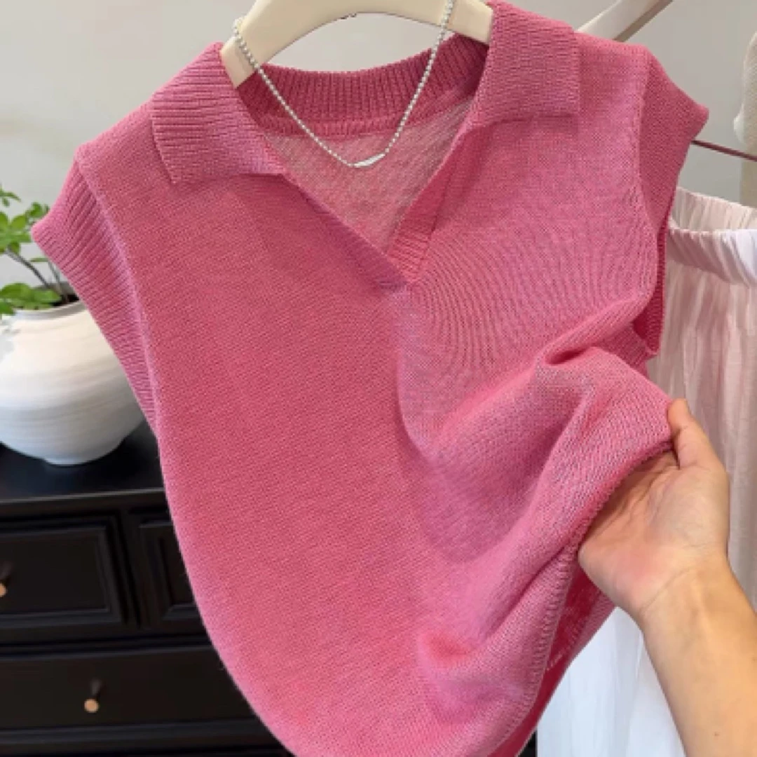 深圳南油轻奢高端货~夏季翻领针织短袖女2025新款高级设计感上衣