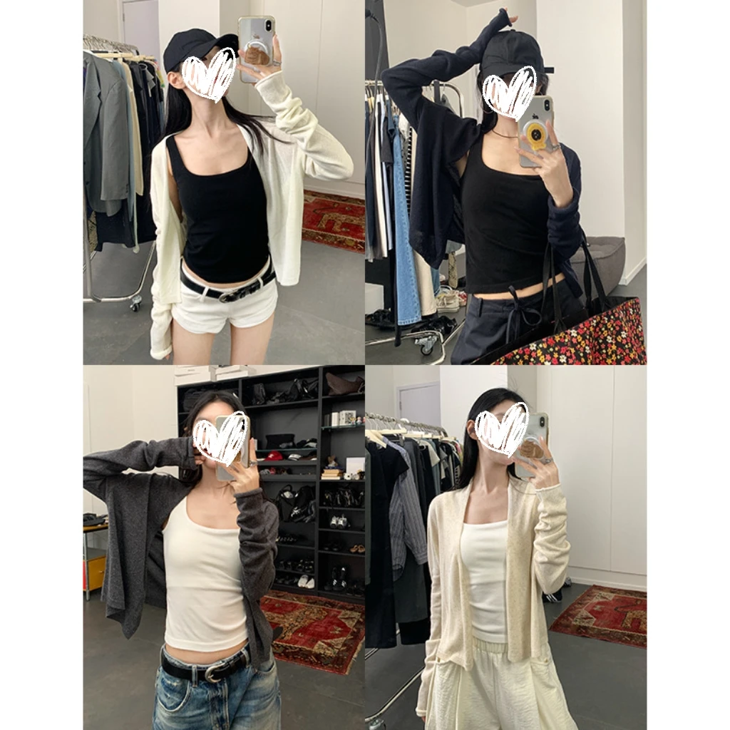 纯色薄款针织开衫慵懒风气质百搭长袖外搭女上衣