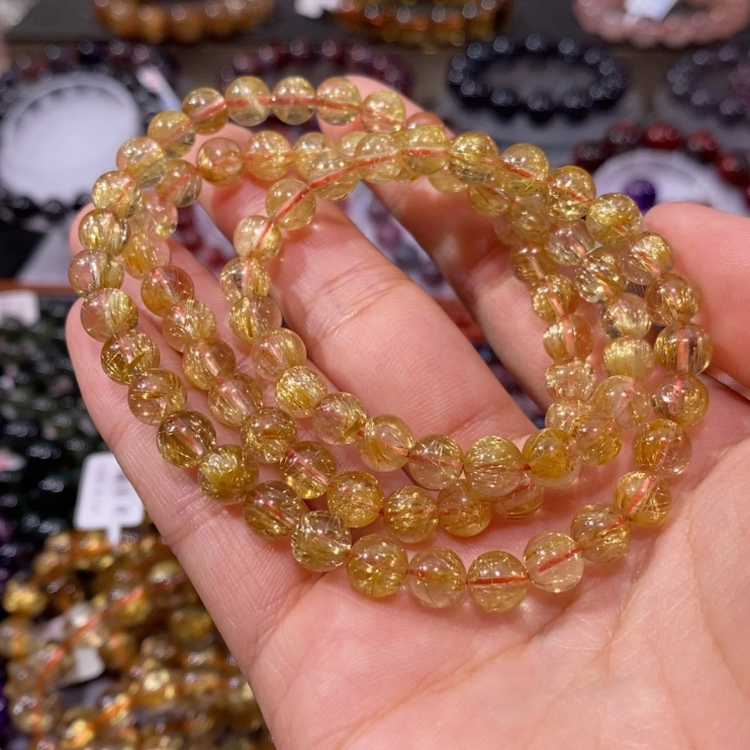 水晶手串未镶嵌金发晶多圈6+