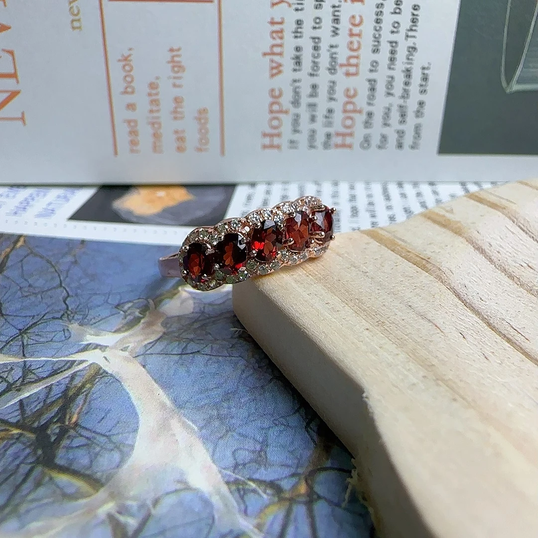 【205】天然石榴石戒指S925银镶