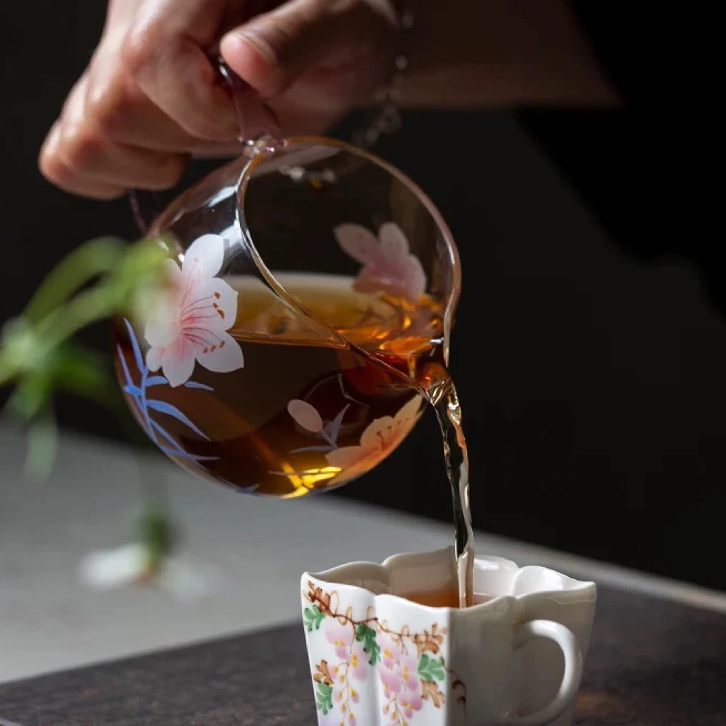 百合花玻璃公道杯泡茶分茶器茶海高硼硅耐热防烫茶道配件