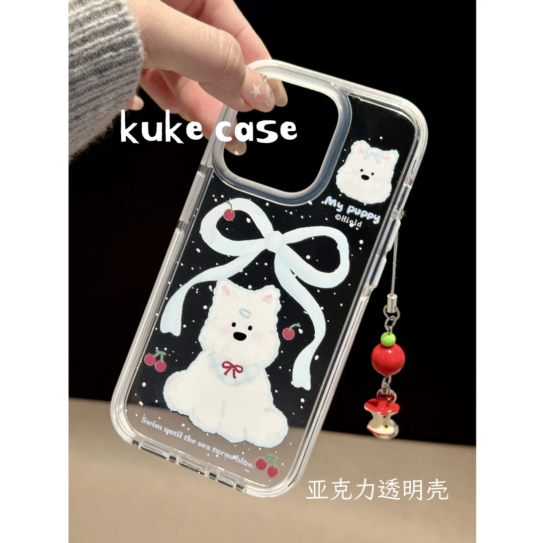 【适用苹果】ins可爱樱桃蝴蝶结西高地亚克力透明手机壳iPhone16