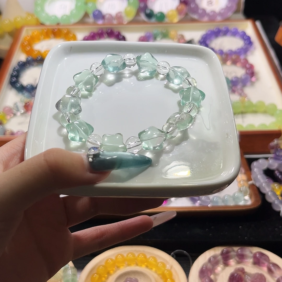 未镶嵌手链萤石薄荷绿星星孤品