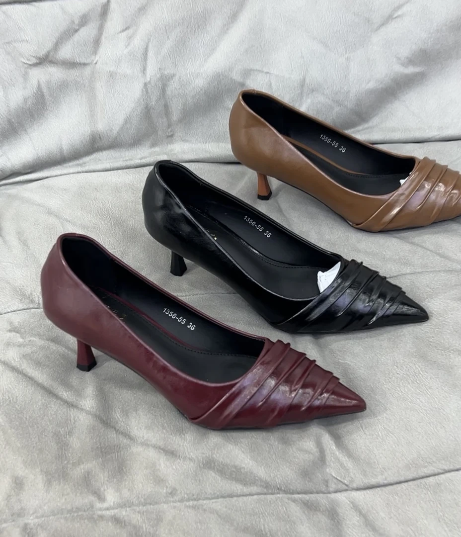 跟鞋高跟褶皱法式细跟欧若精灵风单鞋中跟浅口尖头