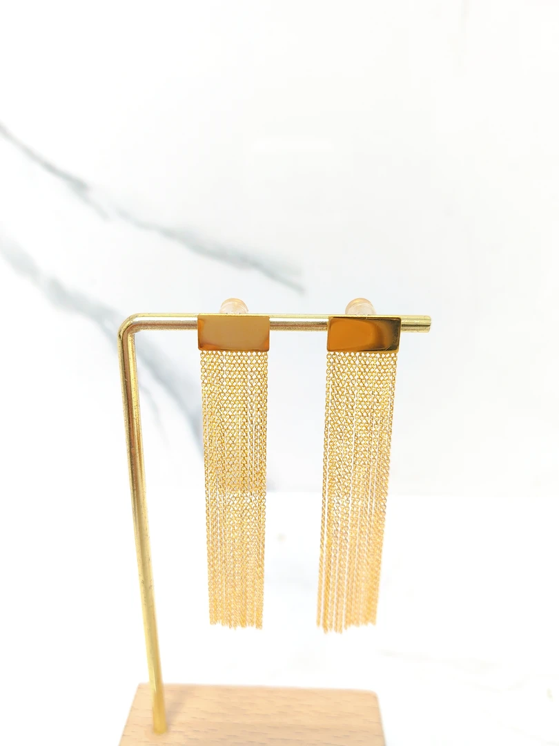 足金999光面长方形流苏耳针