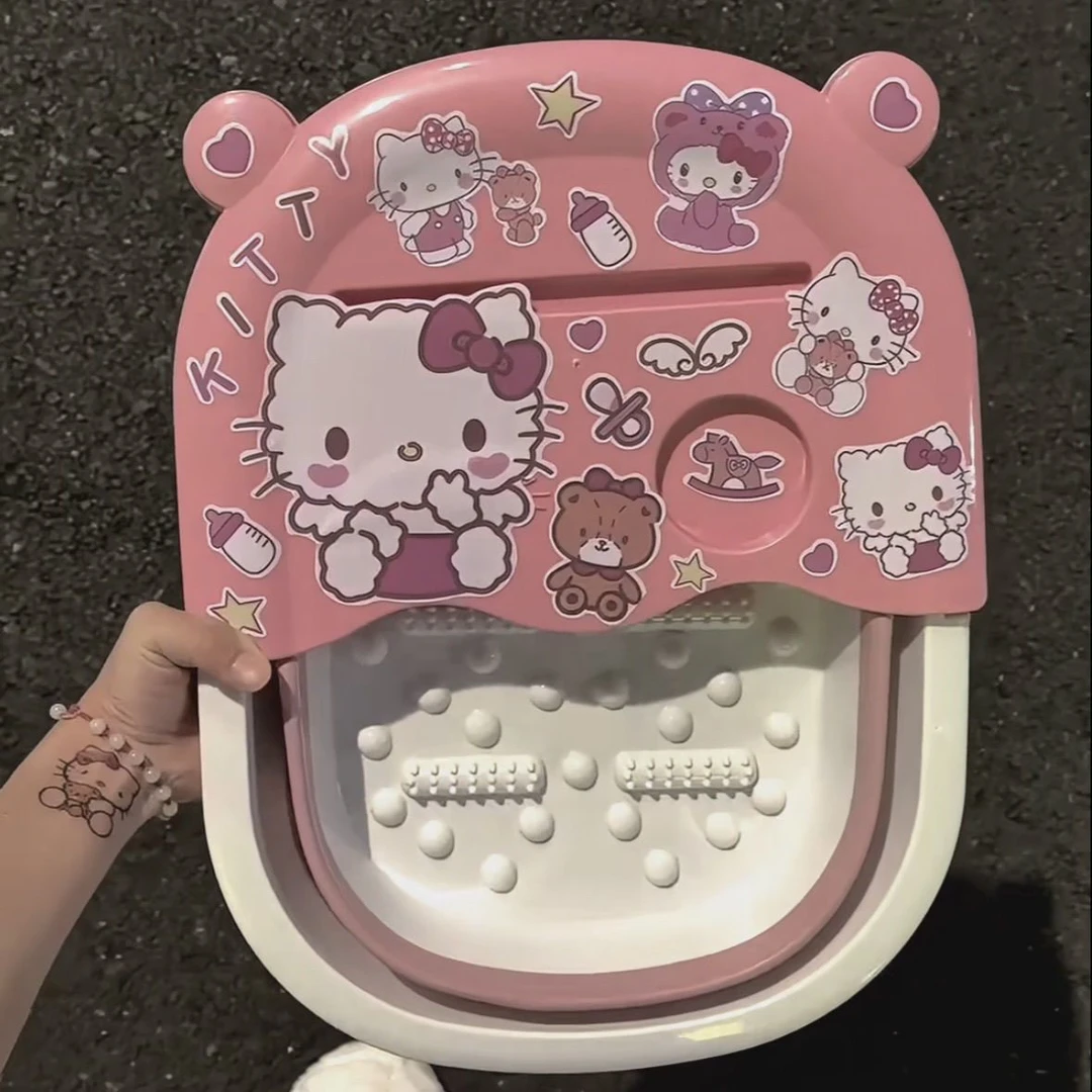 卡通kt猫可爱可折叠泡脚桶家用足浴盆手提泡脚盆学生宿舍洗脚盆gv