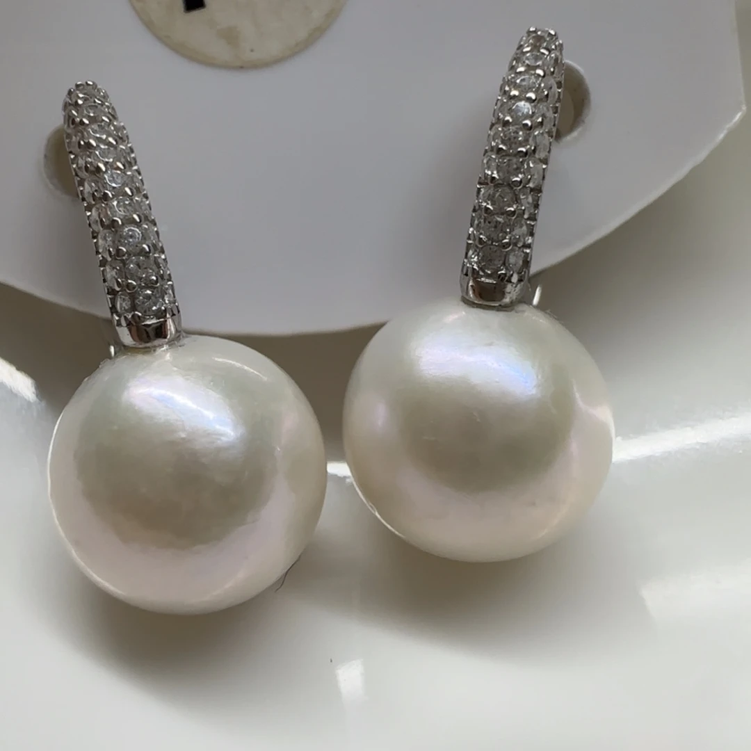耳饰银S925镶嵌淡水珍珠