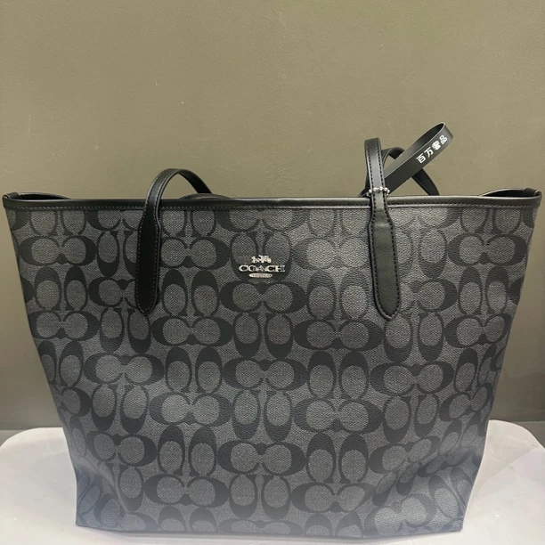 99新 COACH/蔻驰 托特包女士包 S130 黑灰 33*30