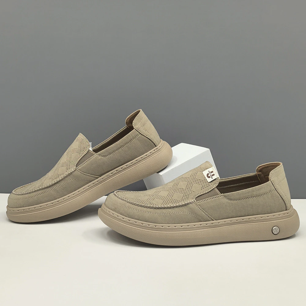 男鞋新款打孔透气一脚蹬乐福鞋轻便冰丝防滑软底免系带百搭休闲鞋