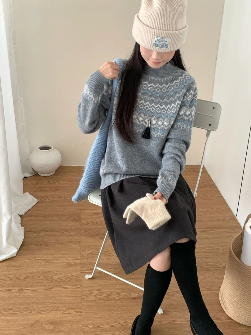 X0128-针织百搭保暖衫打底衫毛衣冬季韩版